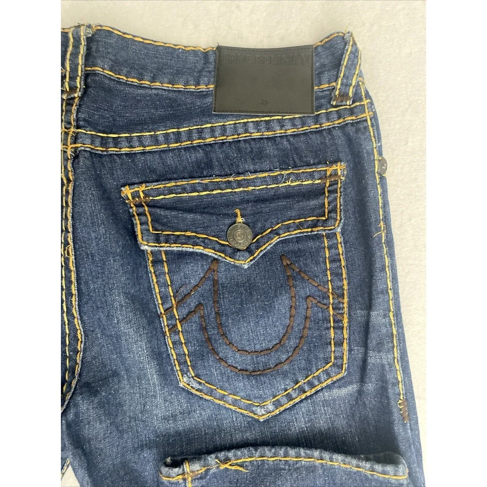 True Religion USA Men's Blue Denim Jeans Relaxed Straight 38x32 Thick Stitch